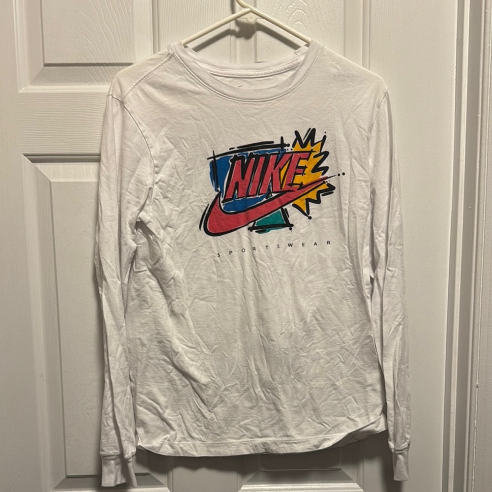 Nike White Long Sleeve Tee with Graphic Design